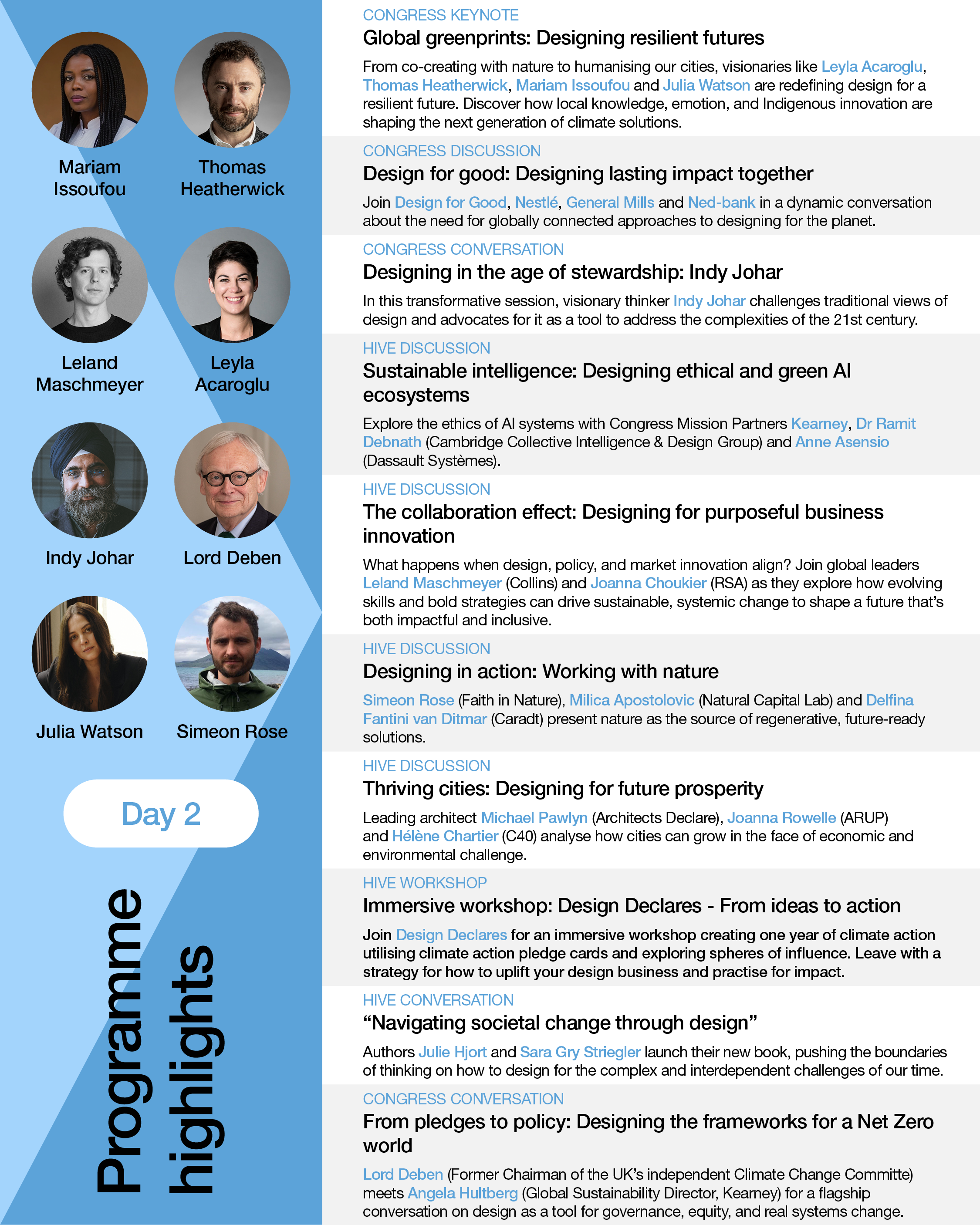 Day 2 Programme highlights
